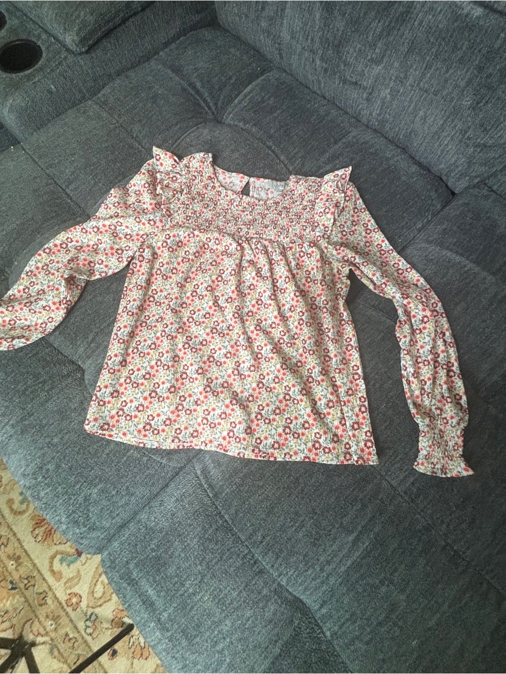 LOFT Floral Smocked Yoke Blouse - Pink & Green